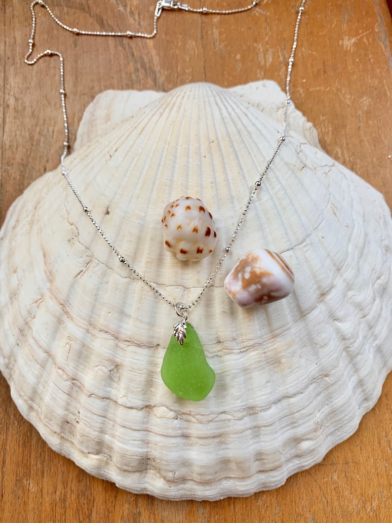 Lime green sea glass pendant with sterling silver bail and 18\u201d sterling silver chain sea glass necklace boho jewelry beach glass jewelry