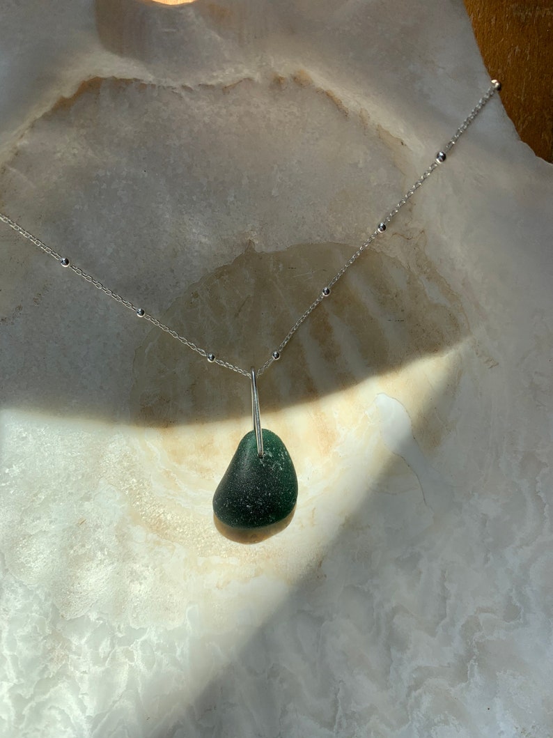 sea glass jewelry handmade silver plated bail on 16\u201d silver chain silver jewelry Teal sea glass pendant teal sea glass upcycled jewelry