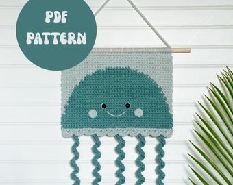 Patrón PDF de tapiz de medusas de crochet para colgar en la pared