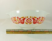 PYREX Red Birds Orange Friendship Cinderella Mixing Bowl 443 2 1 2 qt From Nesting Set 8 5 8 x 10 7 8 inch
