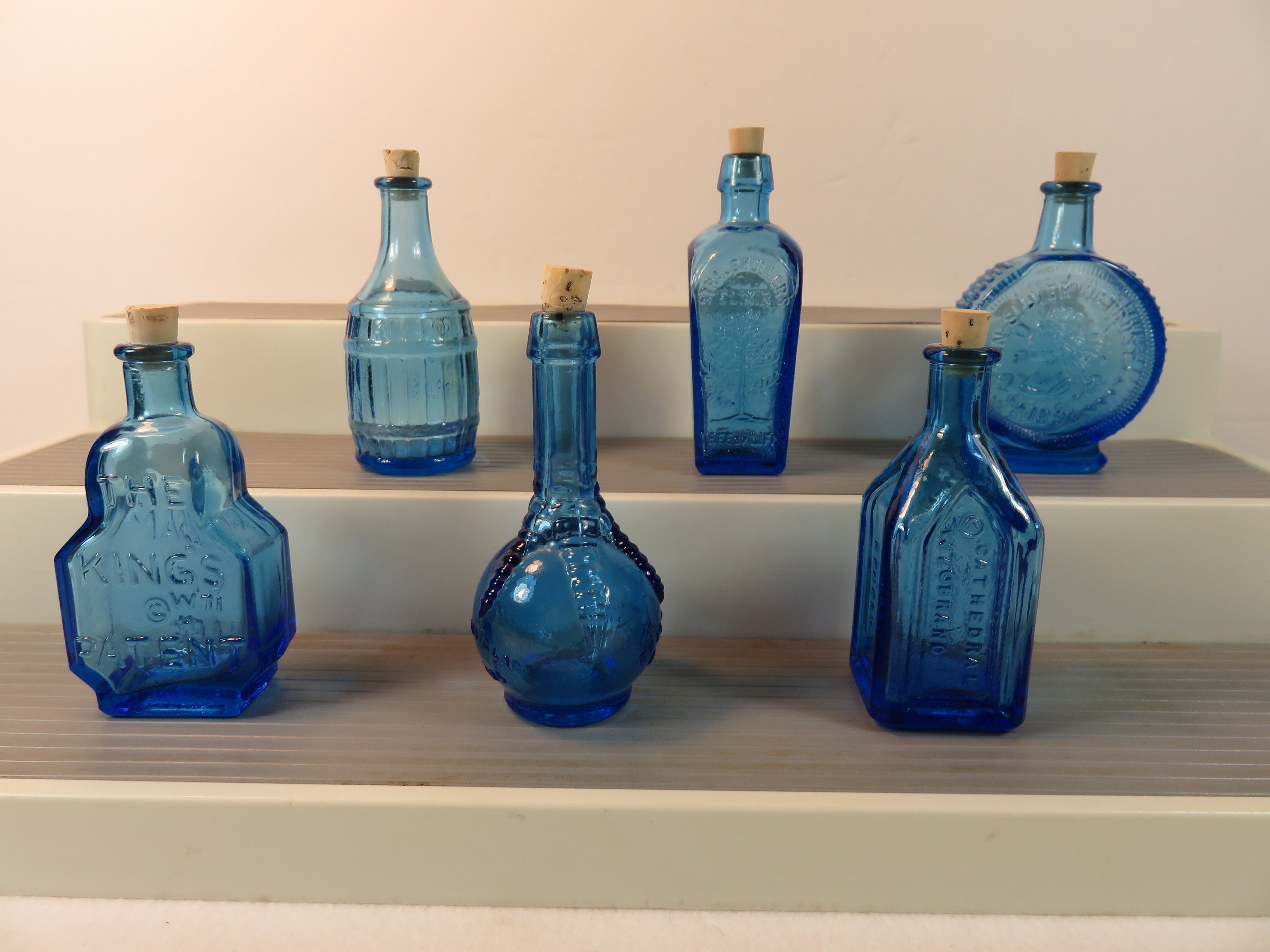 Vintage Cobalt Blue Glass Apothecary Décor Bottles, Set of Three