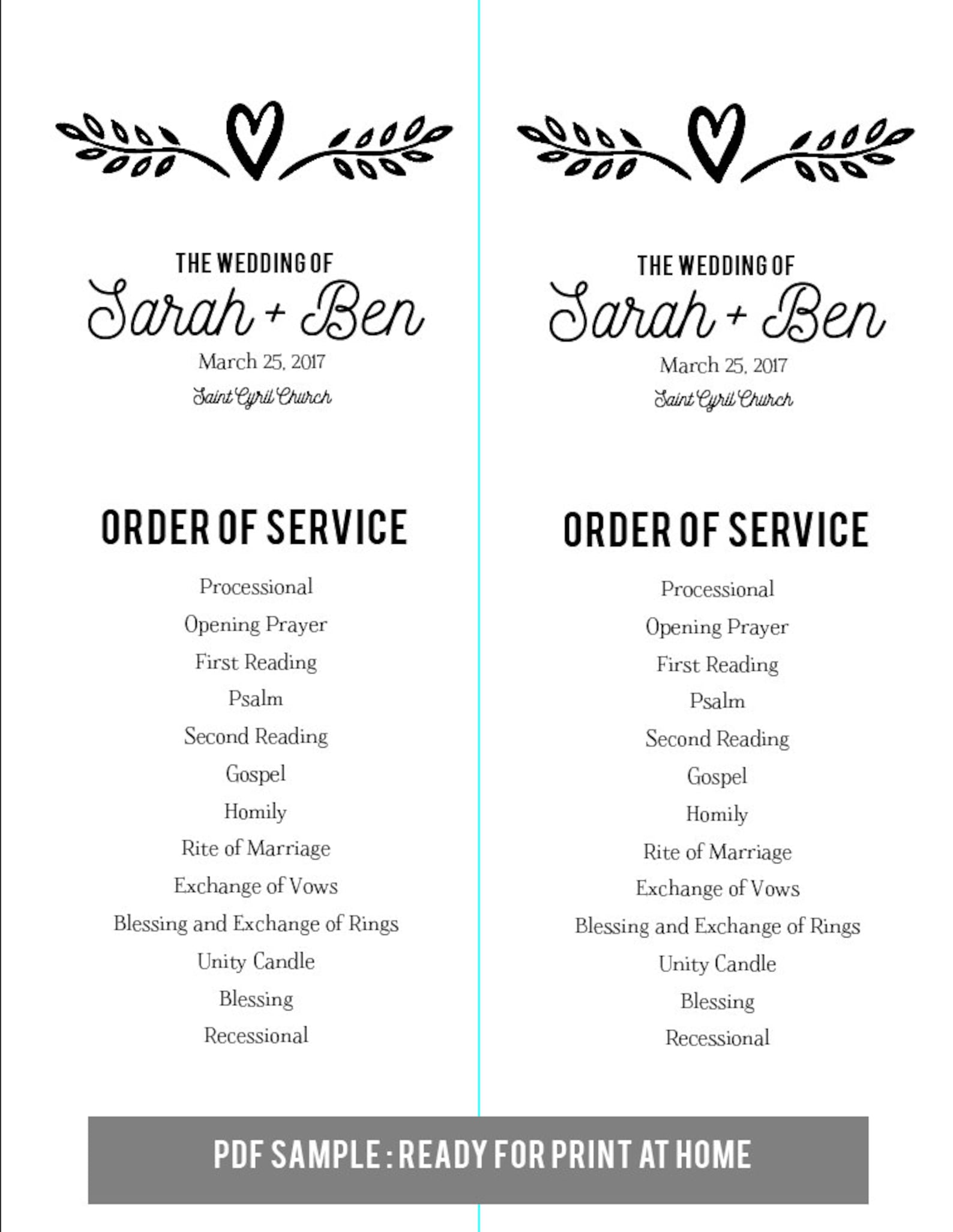 Wedding Ceremony Church Program Printable PDF Etsy