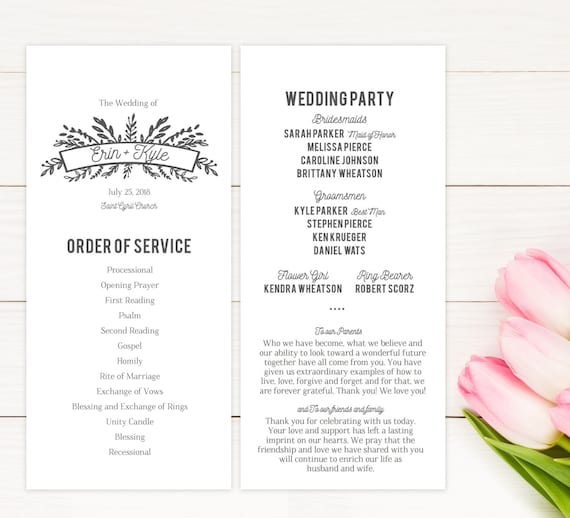 wedding ceremony church program printable pdf etsy