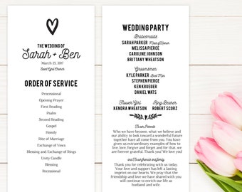 Wedding Ceremony Church Program - Printable PDF