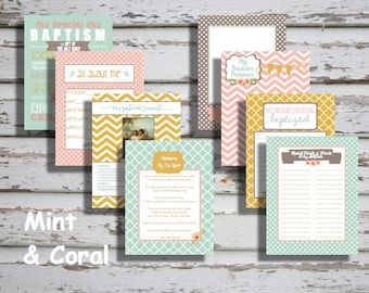 Mint & Coral Girl LDS Baptism Printable Memory Book - Instant Download