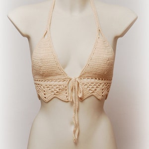 Boho Chic Festival Halter Crop Top Handmade Sexy Crochet Design Free Shipping image 5