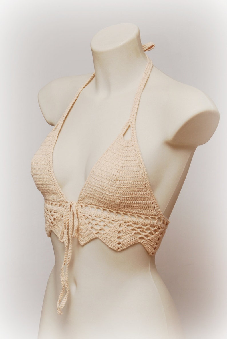 Boho Chic Festival Halter Crop Top Handmade Sexy Crochet Design Free Shipping image 1