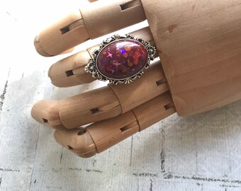 Crimson Night Boho Resin Ring in Silver