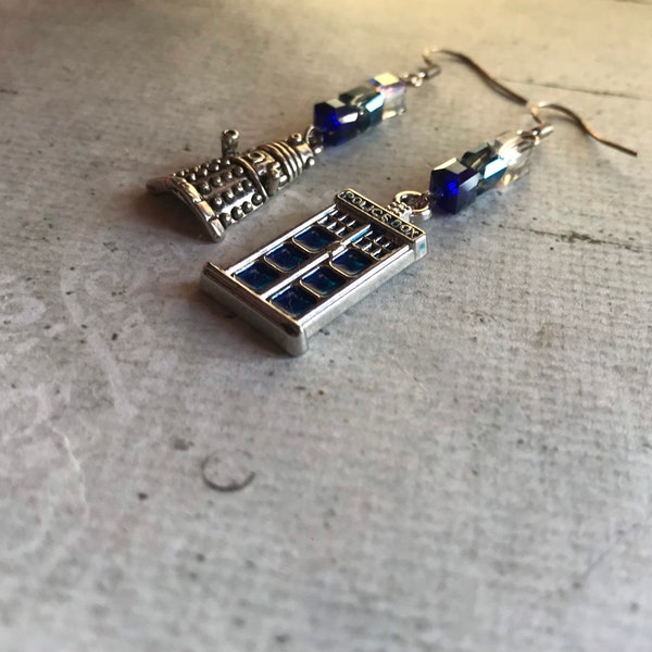 Dalek and Tardis Earrings in Blue