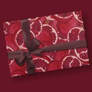 Papel de regalo de granada // Papel de regalo de frutas // Papel de regalo navideño // Hojas de papel de regalo imagen 1