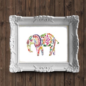 Elephant Art Print // Flowers Plants Watercolor Painting