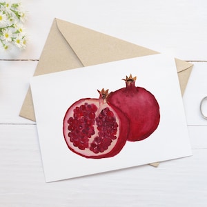 Granaatappel notitiekaartenset aquarel (set van 8 kaarten) | Fruit wenskaart
