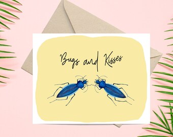 Bugs and Kisses Card // Punny Card // Bug Greeting Card // Valentine's Day Card