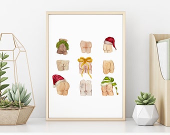 DOWNLOAD Christmas Butts Watercolor Painting - art print - printable - instant digital download