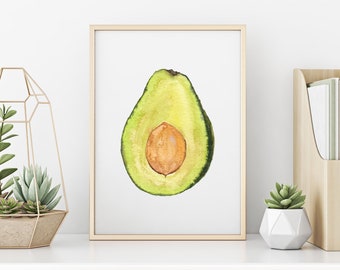 Avocado Watercolor Painting - art print