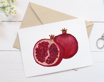 Pomegranate Note Card Set Watercolor (Set of 8 cards) |  Fruit Greeting Card