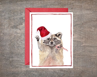 Raccoon Christmas Card Set // Raccoon Christmas Card Set // City Animal Christmas Card Set (8 Cards)