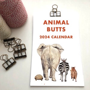 2024 Wall Calendar // Funny Animal Butts Calendar // Desk Calendar // Kids Calendar // Safari Calendar