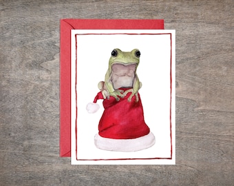 Frog Christmas Card Set // Froggy Christmas Card Set // Amphibian Christmas Card Set (8 Cards)