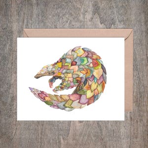 Conjunto de tarjetas de notas de especies en peligro de extinción de pangolín acuarela (conjunto de 8 tarjetas)