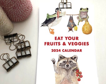 2024 Wall Calendar // Funny Animal Fruit and Vegetable Calendar // Desk Calendar // Kids Calendar