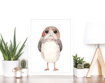 Porg (Star Wars) Watercolor Painting - art print