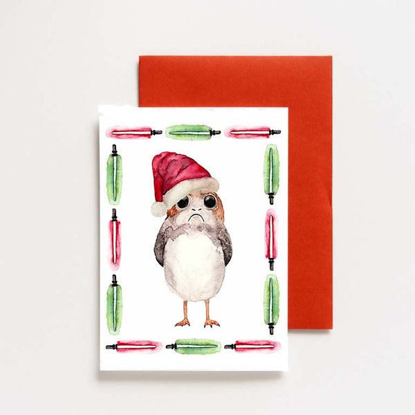 Santa Porg with Lightsabers Christmas Card // Star Wars Christmas Card