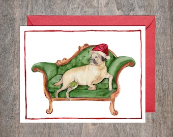 Lounging Puggle Christmas Card Set // Dog Christmas Card Set (8 Cards)