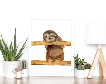 Sloth Watercolor Art Print // Animal Art