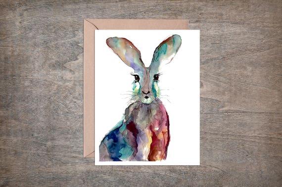 Blank Folded Card Watercolor Note Card Encouragement Card Easter Card Bunny Simple Watercolor