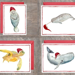 Ocean Christmas Card Set // Santa Sea Life Animals Cards // Assorted Cards