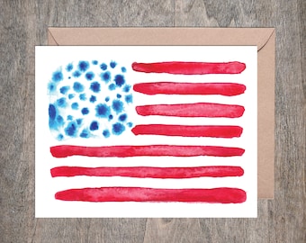 American Flag Note Card Set Watercolor (Set of 8 cards) - American Icons Collection