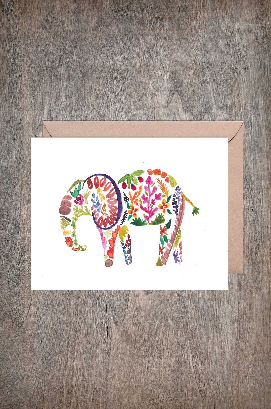 Elephant // Flowers // Colorful // Greeting Card // Notecard - Etsy