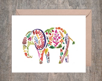 Elephant // Flowers // Colorful // Greeting Card // Notecard