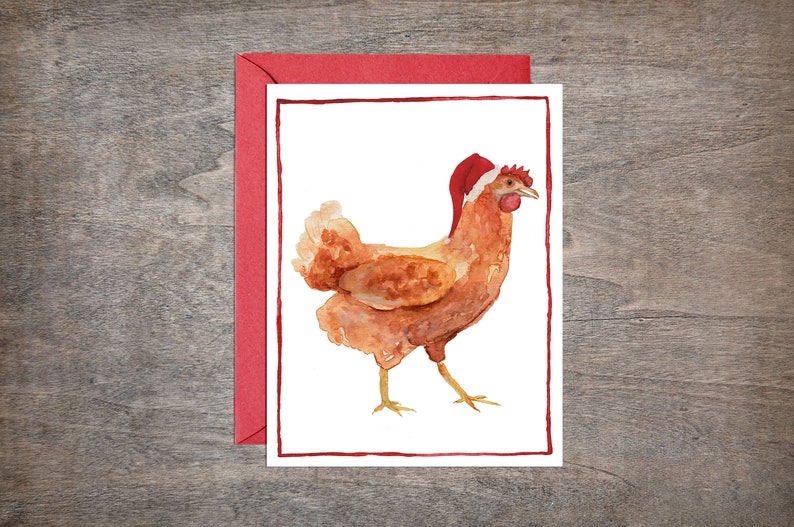 Chicken Christmas Card Set // Set of 8 Holiday cards image 1