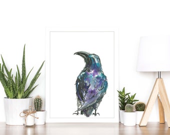 Crow Watercolor Painting - art print