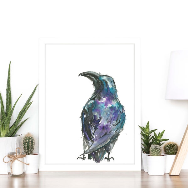 Crow Watercolor Painting - art print