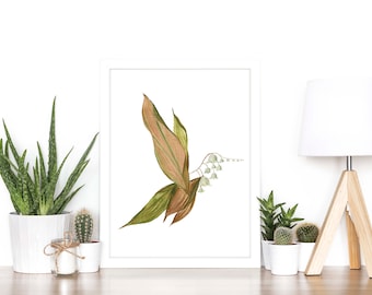 Lily of the Valley Hummingbird Watercolor Painting - art print