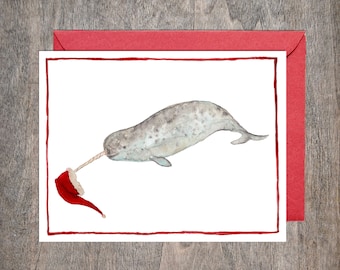 Narwhal Christmas Card Set // Set of 8 Holiday cards