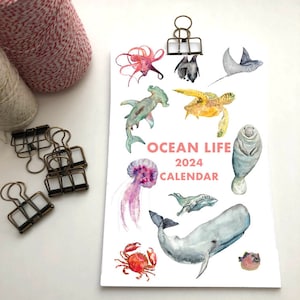 2024 Wall Calendar // Sea Life Calendar // Desk Calendar // Ocean Animals Calendar