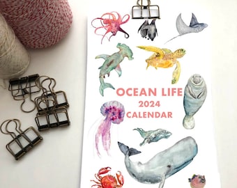 2024 Wall Calendar // Sea Life Calendar // Desk Calendar // Ocean Animals Calendar