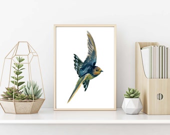 Rauchschwalbe Vogel Aquarell Malerei - Kunstdruck