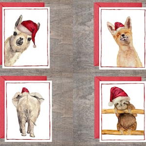 Conjunto de tarjetas de Navidad de animales // Tarjetas de animales de Santa // Tarjetas variadas