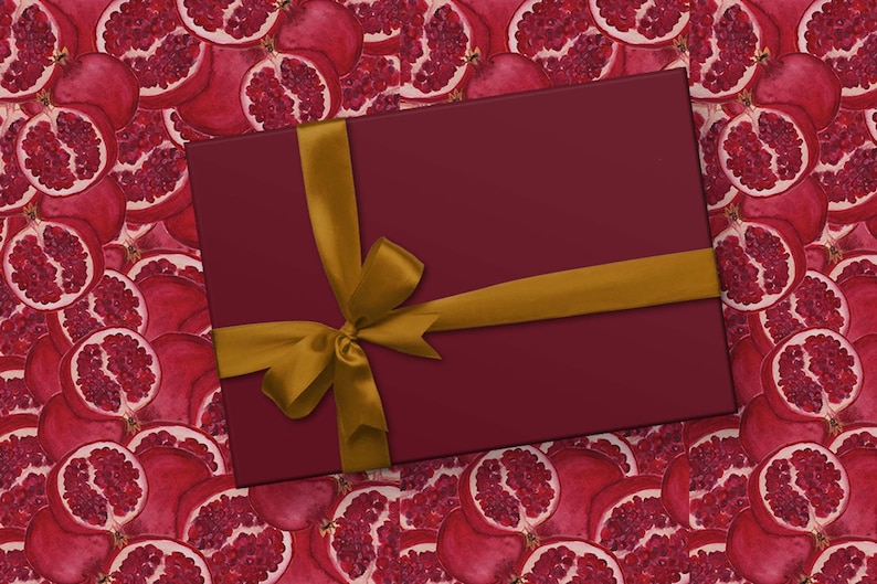 Pomegranate Wrapping Paper // Fruit Wrapping Paper // Holiday Gift Wrap // Gift Wrap Sheets image 2