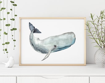 Sperm Whale Watercolor Painting - art print