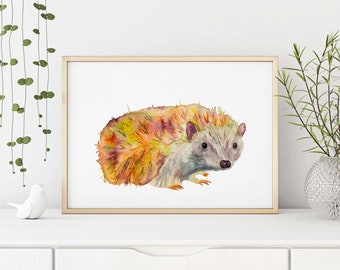 Hedgehog Watercolor Art Print // Animal Art // Warm Colors