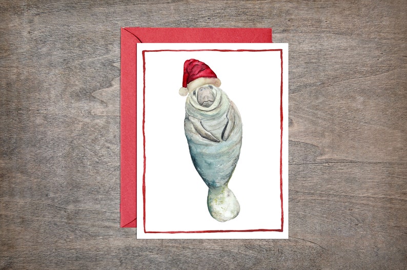 Manatee Christmas Card // Ocean Animal Christmas Card image 1