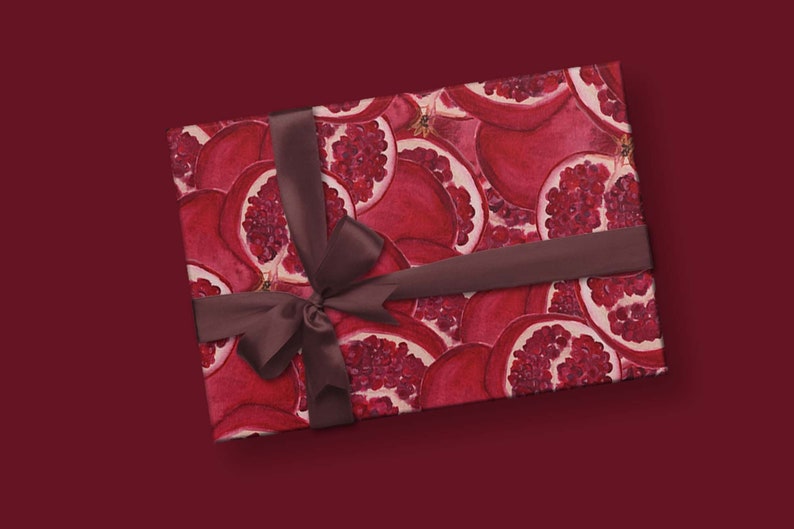 Pomegranate Wrapping Paper // Fruit Wrapping Paper // Holiday Gift Wrap // Gift Wrap Sheets image 1