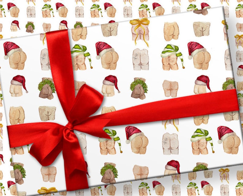 Cheeky Christmas Holiday Butts Wrapping Paper // Santa Butts Gift Wrap // Funny Wrapping Paper // Gift Wrap Sheets // Double Sided 