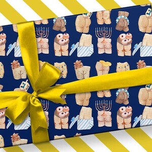 Cheeky Chanuka Holiday Butts Wrap Paper // Hanukah Butts Gift Wrap // Funny Chanukah Wrap Paper // White Elephant